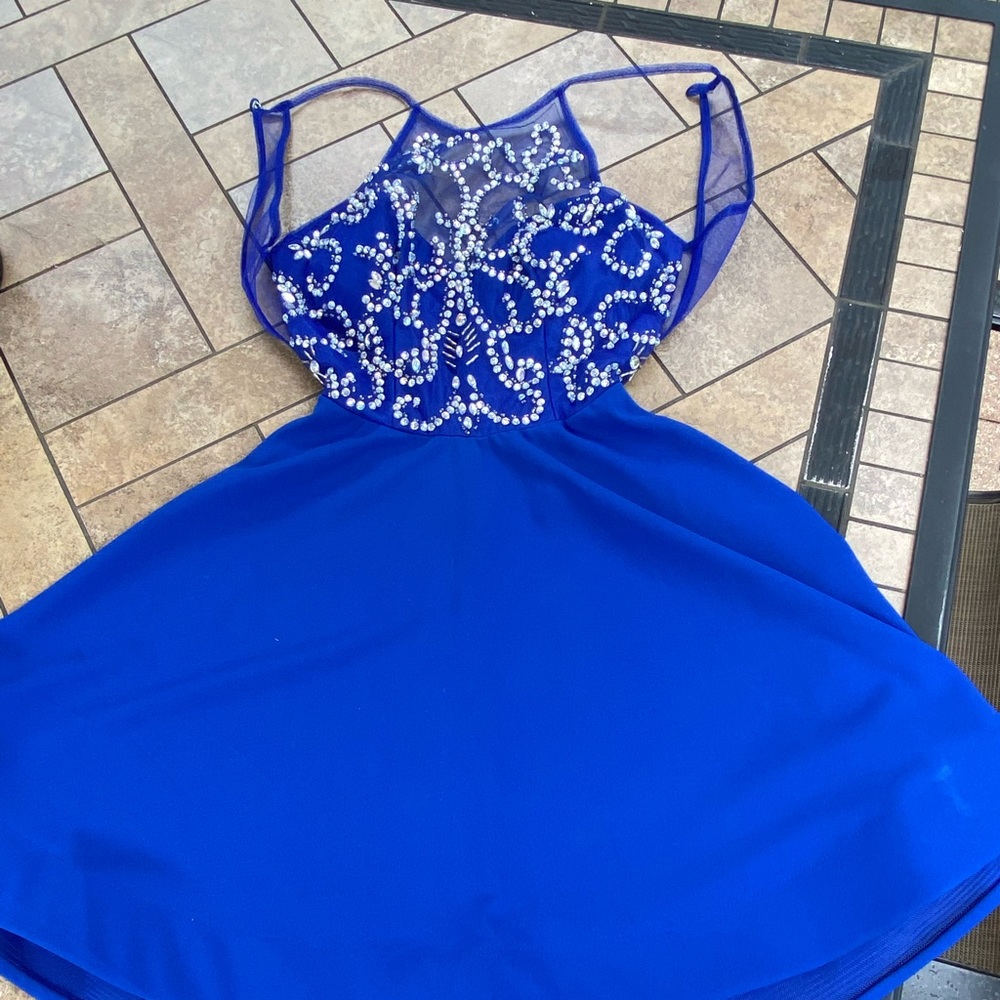 BLUE FORMAL DRESS w/ sequences on front